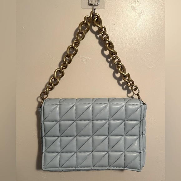 Zara Blue and Gold Quilted Shoulder Bag - Picture 1 of 12